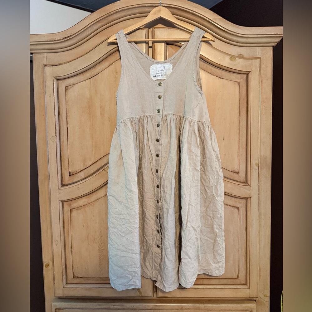 Not Perfect Linen Volume Dress in Oat Milk
